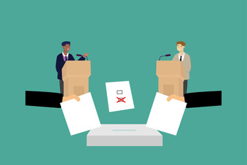 throwing ballots in ballot boxes, vector illustration
