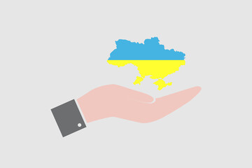 Ukraine in hands, support for Ukraine badge, emblem. vector illustration
