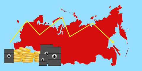 Russia's economic downturn, aggression, sanctions, vector illustration
