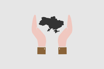 Map of Ukraine black color in hands vector illustration
