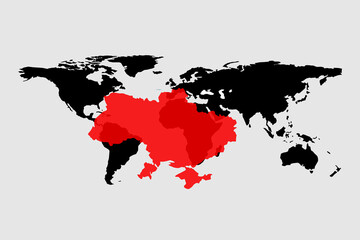 Map of Ukraine red color on world map background vector illustration
