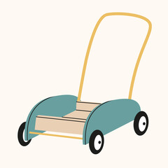 Wooden wheelchair. Component of the development of Montessori education in kindergarten, at home. Game for children to develop hand motor skills, thinking, walking. Vector hand drawing