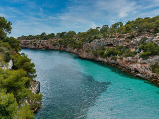 Aerial view of Calo des Moro, Mallorca in Spain. One of the most beautiful beaches in Mallorca.