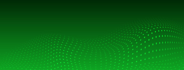Abstract halftone background with curved surface made of small dots in green colors