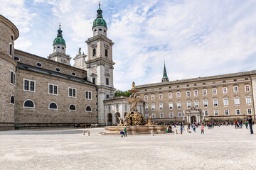 Fototapeta premium View at residence square in Salzburg, austria, in spring