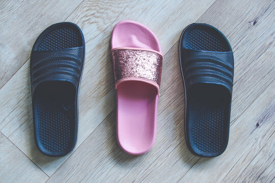 Black and pink flip flops