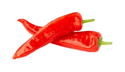 Two red capia peppers isolated on white background.