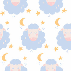 Cute sheep. Vector. Cartoon style. Seamless Pattern, Background, Wallpaper. Perfect for prints