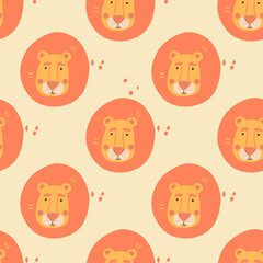 Cute lion. Vector. Cartoon style. Seamless Pattern, Background, Wallpaper. Perfect for prints