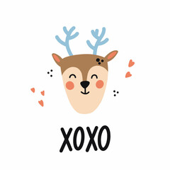 Cute deer. Vector hand-drawn illustration. Great for kids clothing design, posters, wrapping paper, wallpaper, avatars.