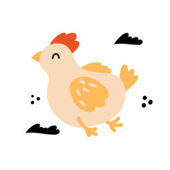 Cute chicken. Vector hand-drawn illustration. Great for kids clothing design, posters, wrapping paper, wallpaper, avatars.