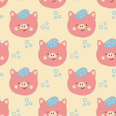 Cute pink pigs. Vector. Cartoon style. Seamless Pattern, Background, Wallpaper. Perfect for prints