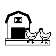 Chicken Pecking outside Shed vector icon design, Farming and Agriculture symbol, village life Sign, Rural and Livestock stock illustration, protein farm Concept