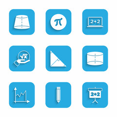 Set Angle bisector of a triangle, Pencil, Chalkboard, Geometric figure Cylinder, Graph, schedule, chart, diagram, Square root x glyph, and icon. Vector