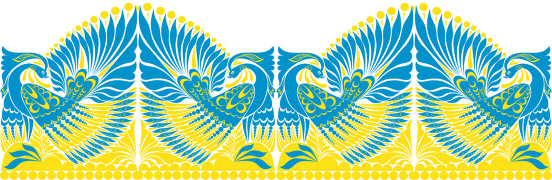 vector ornament. folklore ornament withe bird blue yellow