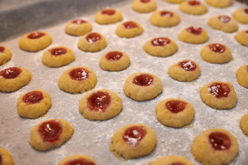 ox eye cookies on baking tray