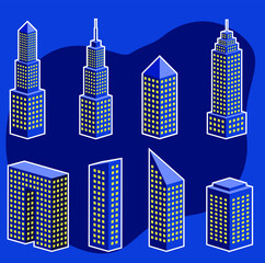 Fototapeta premium Set de ilustraciones vectoriales de edificios con diferentes formas y estilos
