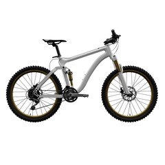 White mountain bike on an isolated white background. 3d rendering.