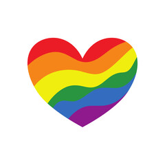 Tęczowe serce na białym tle- symbol ruchu LGBTQ+. Koncept równości, różnorodności, miłości, inkluzywność. Gay Pride. Ilustracja wektorowa. - obrazy, fototapety, plakaty
