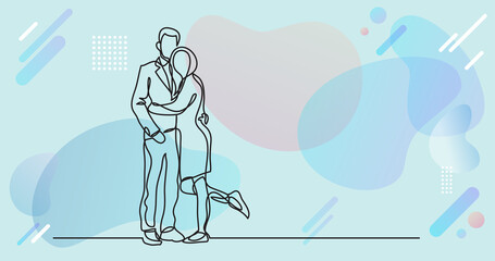 continuous line drawing of couple standing hugging