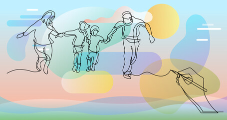 Fototapeta na wymiar hand drawing business concept sketch of happy family having fun