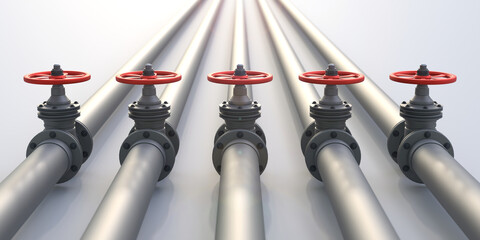 Pipelines with valves for gas or oil transportation - obrazy, fototapety, plakaty