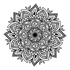 Mandala circular symmetric pattern. Oriental motif. floral decorative round ornament in black outline. Vector illustration isolated on white background. Arabic, Indian print. yoga symbol.
