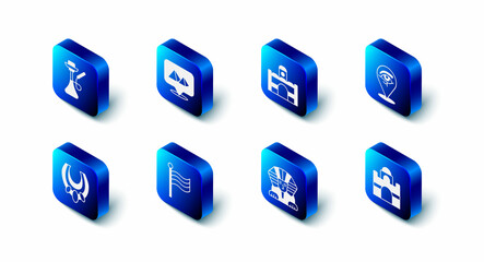 Set Egypt pyramids, Egyptian house, Eye of Horus, Sphinx, Flag Of, necklace and Hookah icon. Vector