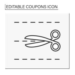  Discount line icon. Loyalty program. Scissors cut certificates for clients. Three stars. Coupon concept. Isolated vector illustration. Editable stroke