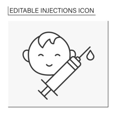Syringe line icon. Vaccination for baby.Treatment.Injections concept. Isolated vector illustration. Editable stroke