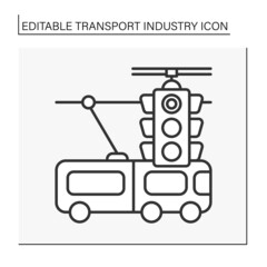 Traffic lights line icon. Controlling traffic at public transport movement.Transport industry concept. Isolated vector illustration. Editable stroke