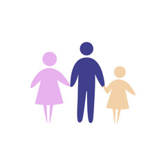 Happy family icon multicolored in simple figures. Two children, dad and mom stand together. Vector can be used as logotype.
