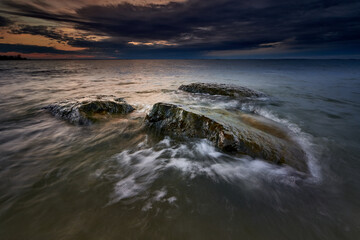 rocky baltic seascape in the evening