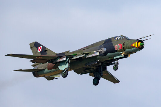 Payerne, Switzerland - August 29, 2014: Polish Air Force (Sily Powietrzne) Sukhoi Su-22M4 (Sukhoi Su-17) fighter/attack aircraft.