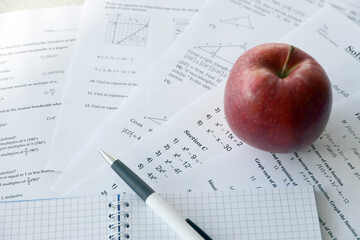 Handwriting of mathematics quadratic equation on examination, practice, quiz or test in maths...
