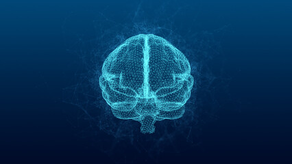 Brain. Low polygonal abstract digital human brain. Neural network. IQ testing, artificial intelligence virtual emulation science technology concept. Brainstorm think idea. 3D illustration.