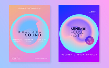 Electro Banner. Wave Art For Magazine. Neon And Exhibition Concept. Indie House Party. Abstract Background For Brochure Vector. Pink And Blue Electro Banner