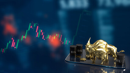The oil tank and gold bull on tablet for business concept 3d rendering