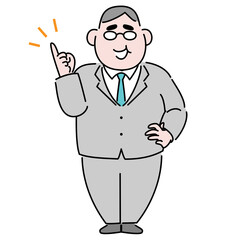 太った管理職の男性　イラスト素材　指さし