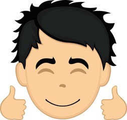 Vector illustration of a cartoon man face with a happy expression and with his hands thumbs up