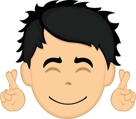 Vector illustration of a cartoon man's face crossing his fingers, in concept of making a wish or wishing good luck