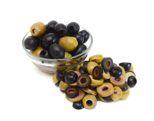 Olives on twig isolated on white background