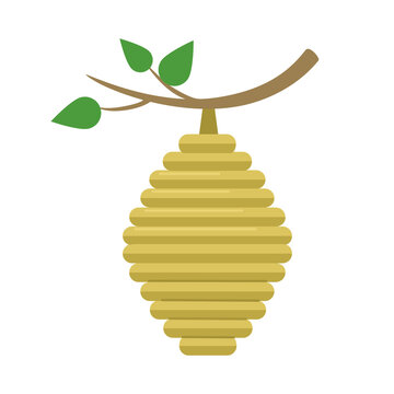recommend clip art: Beehive isolated on white background. House of wild bees on tree branch. 
