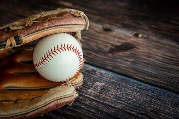 Leather Baseball or Softball Glove With Ball and Copy Space