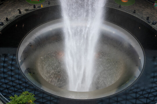 Giant Water Fall HSBC Rain Vortex In The Jewel Changi Airport