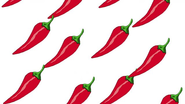 Red Chilli Pepers Background Hand Drawn Animation Loop Cartoon