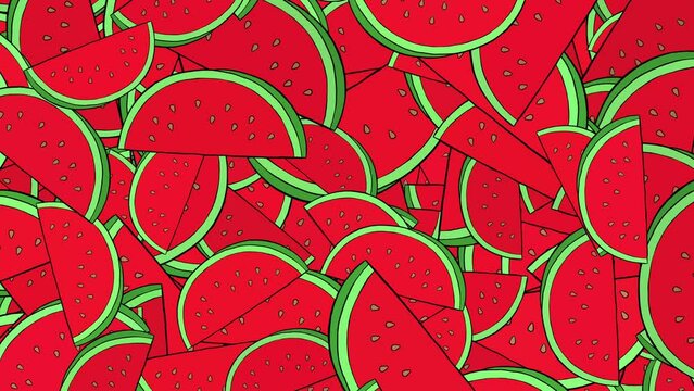 Red Watermelon Hand Drawn Pattern Background Rotating