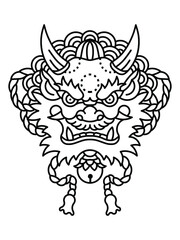 Hand drawn Japanese Oni demon mask coloring page