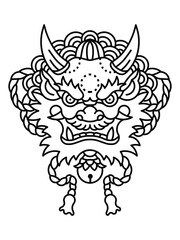 Hand drawn Japanese Oni demon mask coloring page