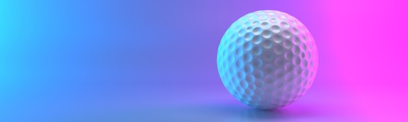 Golf Ball isolated on blue-pink background with empty space. 3D render High resolution